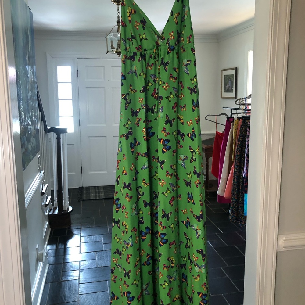 NWT L'AGENCE Green Maxi Dress with Butterfly Print - Picture 5 of 5